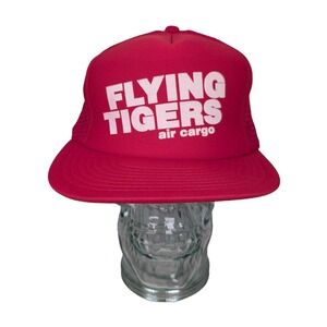 Vintage Flying Tigers Air Cargo Trucker Hat Red Speedway Snapback Cap Mesh Vtg
